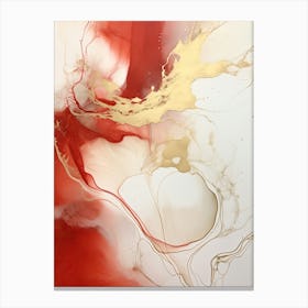 Red, White, Gold Flow Asbtract Painting 3 Canvas Print
