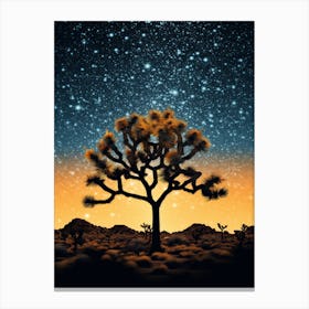 Joshua Tree With Starry Sky In Gold And Black (4) Canvas Print