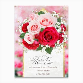 Bouquet Of Vibrant Red And Pink Roses Intertwined With Delicate Babys Breath Cascading As A Lush (4) Canvas Print