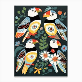 Folk Style Bird Painting Puffin 3 Canvas Print