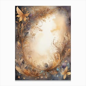 Frame With Butterflies And Flowers Canvas Print