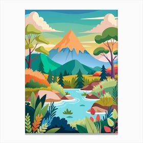 Landscape With Mountains And River Canvas Print