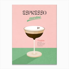Minimal Espresso Martini Italian Cocktail - retro pink and green Canvas Print