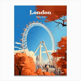 London Eye England Autumn Modern Travel Illustration Canvas Print