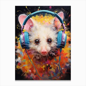  A Possum Wearing Headphones Vibrant Paint Splash 2 Canvas Print