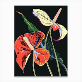 Neon Flowers On Black Flamingo Flower 1 Canvas Print