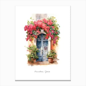 Barcelona, Spain   Mediterranean Doors Watercolour Painting 2 Poster Canvas Print