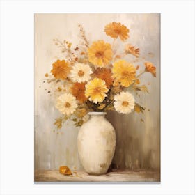 Marigold, Autumn Fall Flowers Sitting In A White Vase, Farmhouse Style 4 Canvas Print