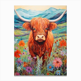 Floral Digital Illustration Of Highland Cow 2 Canvas Print