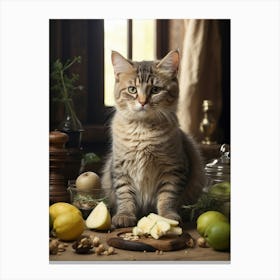 Cat On A Table Canvas Print