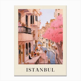 Istanbul Turkey 5 Vintage Pink Travel Illustration Poster Canvas Print