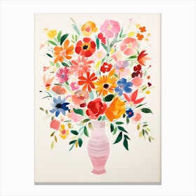 Watercolor Flowers In A Vase Canvas Print