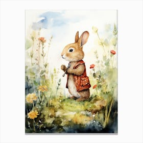 Bunny Birdwatching Rabbit Prints Watercolour 3 Canvas Print