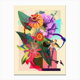 Zinnia 4 Neon Flower Collage Canvas Print