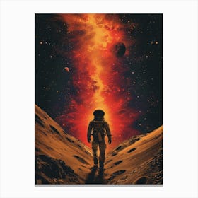 Space Odyssey: Retro Poster featuring Asteroids, Rockets, and Astronauts: Astronaut On The Moon Canvas Print
