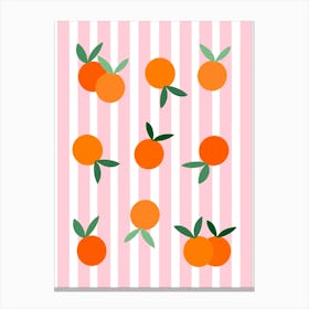 Oranges Pattern on a Pink Stripe Background Canvas Print