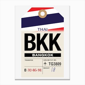 Bangkok (BKK) Thailand Vintage Airline Luggage Tag Canvas Print