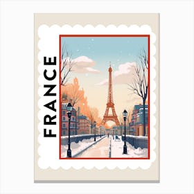Retro Winter Stamp Poster Paris France 3 Canvas Print