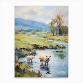 Impressionism Style Sheep By The Lake In The Highlands 3 Canvas Print