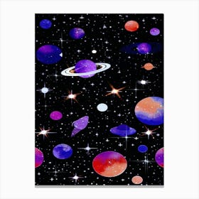 Solar System In Space Retro Canvas Print