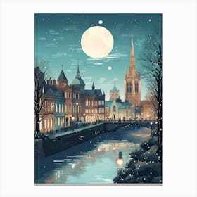 Winter Travel Night Illustration Dublin Ireland 1 Canvas Print