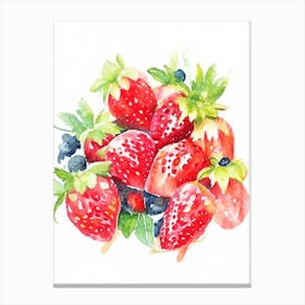 Bunch Of Strawberries, Fruit, Watercolour Canvas Print