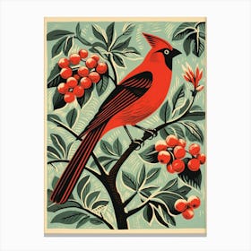 Vintage Bird Linocut Cardinal 2 Canvas Print