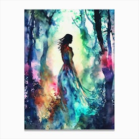 Woman In The Forest Watercolor Painting Canvas Print