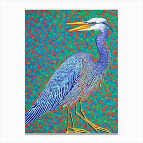 Great Blue Heron 2 Yayoi Kusama Style Illustration Bird Canvas Print