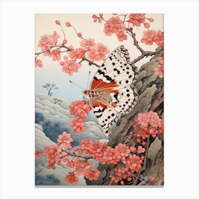 Pink Blush Flowers Butterfly Japanese Style Painting 1 Canvas Print