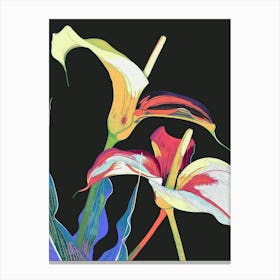 Neon Flowers On Black Calla Lily 3 Canvas Print