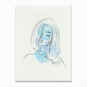 Watercolour Drawing Of A Woman blue Canvas Print