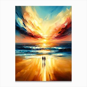 Sunset Couple On The Beach Canvas Print