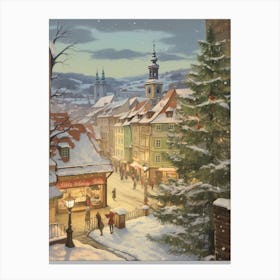 Vintage Winter Illustration Cesky Krumloy Czech Republic 2 Canvas Print