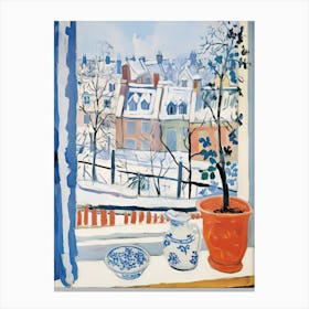 The Windowsill Of Bruges   Belgium Snow Inspired By Matisse 1 Canvas Print
