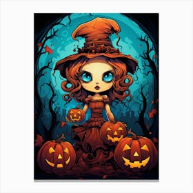 Halloween Girl With Pumpkins Canvas Print