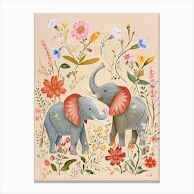 Folksy Floral Animal Drawing Elephant 1 Canvas Print