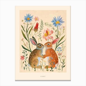 Folksy Floral Animal Drawing Rabbit 3 Poster Canvas Print