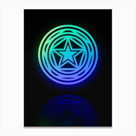 Neon Blue and Green Abstract Geometric Glyph on Black n.0283 Canvas Print