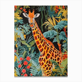 Colourful Giraffe In The Leaves Illustration 2 Canvas Print