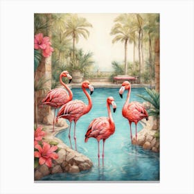 Flamingos By The Pool Canvas Print