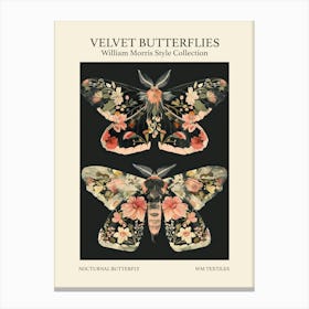 Velvet Butterflies Collection Nocturnal Butterfly William Morris Style 3 Canvas Print