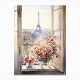 Window View Of Paris France In Autumn Fall, Watercolour 4 Canvas Print