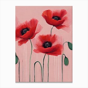 Pink and Red Poppies Abstract Watercolor Canvas Print