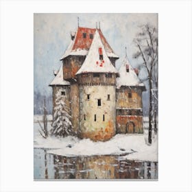 Vintage Winter Painting Trakai Castle Lithuania Canvas Print