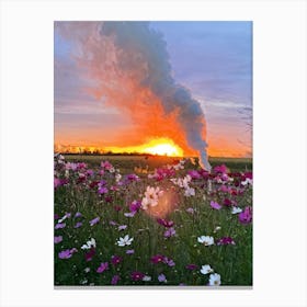 A Multitude Of Flowers Blossoming In The Center Their Petals Transitioning From Yellow To Pink To W (3) Canvas Print