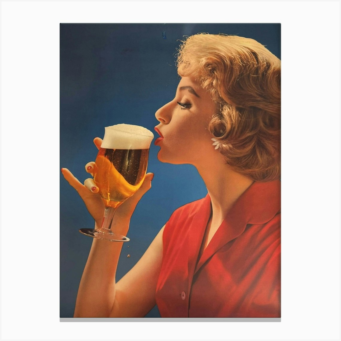 Sexy Blond With A Glass Of Beer, Vintage Advertising Poster Canvas Print by Vintage Spirit