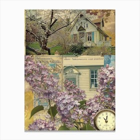 Lilac Flowers Scrapbook Collage Cottage 3 Canvas Print