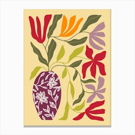 Floral arrangement in a purple vase Canvas Print