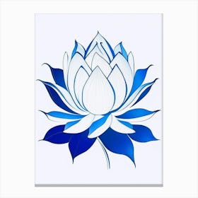 Lotus Flower And Water Symbol Blue And White Line Drawing Canvas Print
